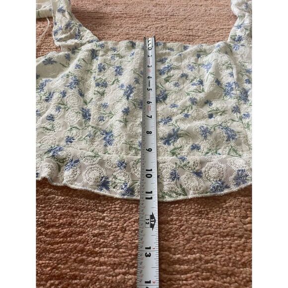 Kirious Los Angeles Embroidered Floral Crop Top L Ruffle Straps Tie Back NWT - Picture 8 of 8